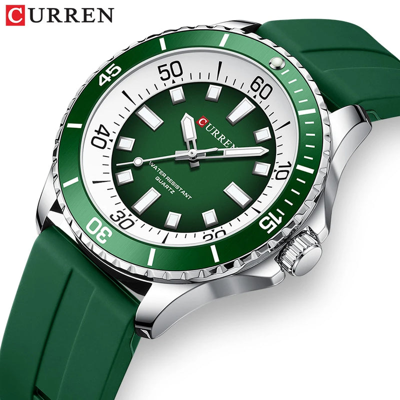 CURREN relógio de pulso masculino analógico clássico com pulseira de silicone mostrador de 44 mm com design exclusivo