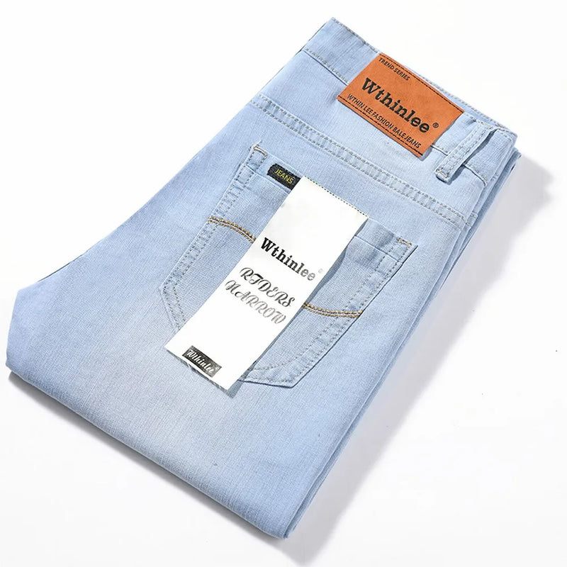 Calça jeans masculino primavera verão casual reta moda clássico denim